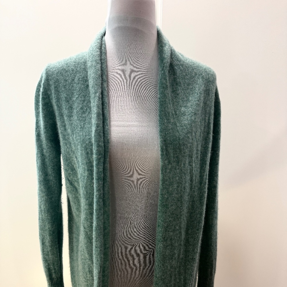 Tahari Womens Open Front Heather Green Cashmere Cardigan Sweater Medium